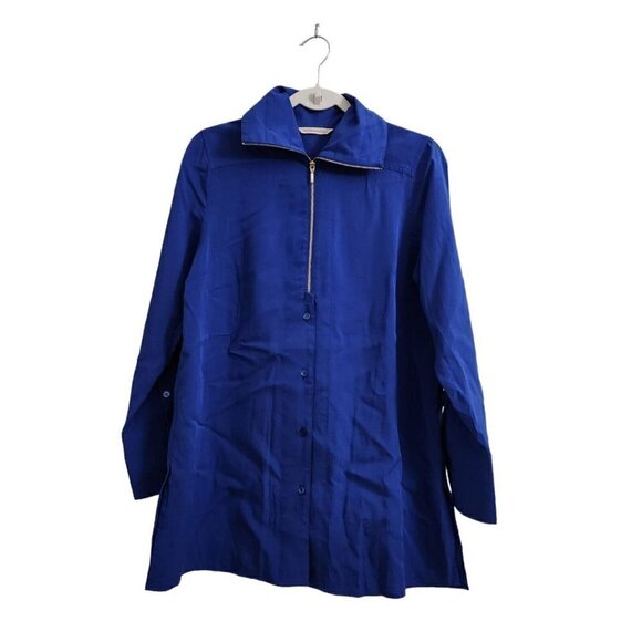 Soft Surroundings Loretta Blouse Small‎ Blue Long Sleeve Tunic Top Zip Front - Picture 1 of 11